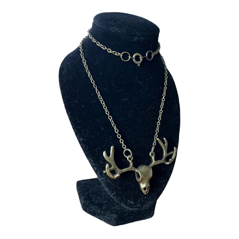Skull w/ Antlers Necklace - 8” Drop - Picture 2 of 3